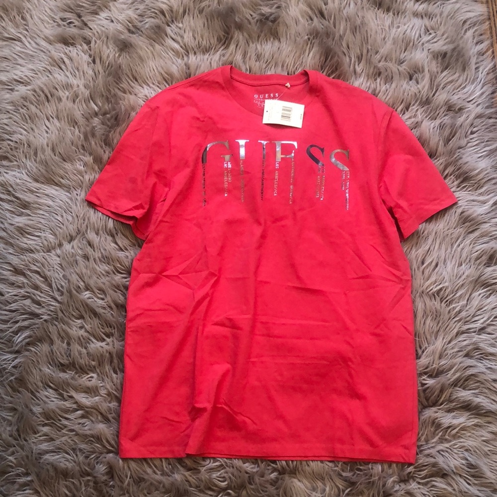 Guess Dripping Silver Red Short Sleeve Tee